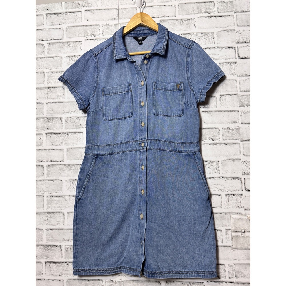 Frye Womens Medium Wash Denim Button‎ Down Shirt Dress Blue Size M 110048468